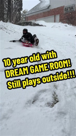 My 10yr old has a DREAM GAME ROOM 🎮👾 but still loves to play outside! #gaming #gamingroom #snow #kids #outsidevsinside