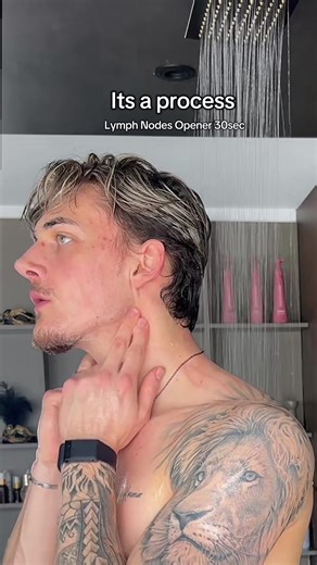 Lymph opener while showering. Best combination Also get your face scanned with @Mogged.App - great looksmax app #looksmaxing #english #lymphaticdrainagemassage #lymphnodes #viralvideos