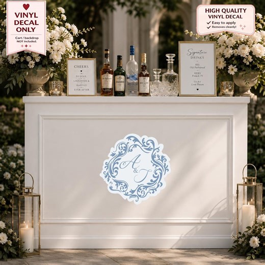 Custom Wedding Monogram Decal Bar Sign Vinyl Sticker Wedding Reception Drink Station Decor Ca29 - Etsy