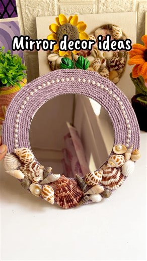 Diy mirror decor ideas | wall decor 🧿💕 #craft #craftideas #wallcoverings #youtubeshorts #seashell