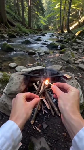 First-Person View: Fire Making & Boiling Water by the Stream