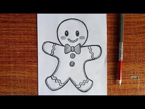 Easy Gingerbread Man Drawing Step by Step | Cute Christmas Drawing for Beginners