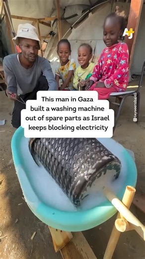 Tracy Rector on Instagram: "Such a well crafted story! • Repost from @ajplus • This Palestinian man, @tayseerobaid1, created a makeshift washing machine from spare parts – an example of the daily ingenuity people in Gaza are forced to rely on as Israel continues to block aid and electricity. Israel has blocked critical aid from entering Gaza, including sanitation tools and systems to keep water and power running, leaving people to survive with whatever they can build at home as harsh winter weat