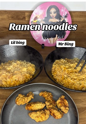 Lil bing and Mr Bing dish up their dinner #ramennoodles #spicynoodles #ramen #noodles #dishupdinnerwithme