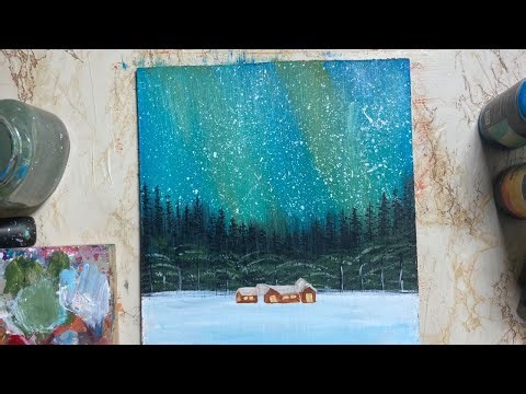 Northern Lights Acrylic Painting Tutorial | Aurora Borealis Landscape Step by Step