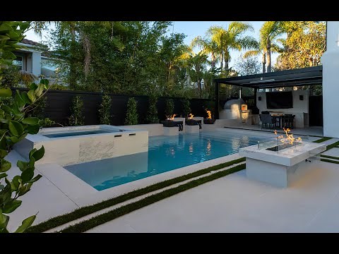 Modern Luxury Backyard Walkthrough | Full Outdoor Kitchen and Media Wall