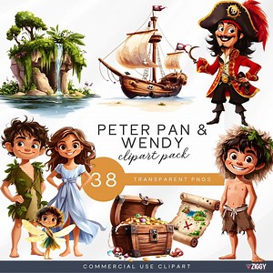Peter Pan & Wendy Clipart Pack 38 Storybook Characters and Elements Pngs - Etsy