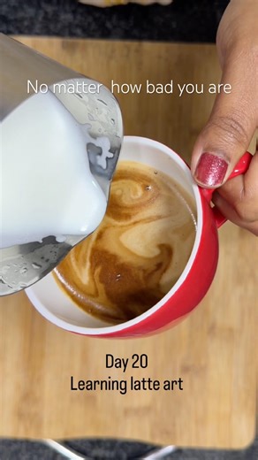 Day 20 trying to perfect my tulip #coffee #coffeeart #homecafe #latteartist #shorts #ytshorts