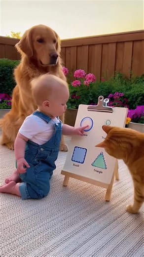 Outdoor classroom challenges! 📚🌬️ Mom explained 'Wind flipped the page,' and the Dog let out the funniest little grumble about it! 🐶🗣️ She is so proud of pointing out that circle though! 😂❤️ 'Class dismissed?' 🐾 #learning #goldenretriever #funnybaby #funnydog #wholesome #squadgoals | Moon Stone