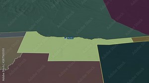 Kavango - region of Namibia with its capital zoomed on the administrative map of the globe. Animation 3D
