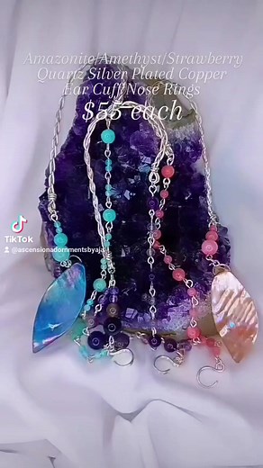 冀勺Amazonite/Amethyst/Strawberry Quartz Silver Plated Copper Ear...