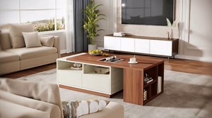 Tribesigns Extendable Coffee Table with 2 Storage Drawers, Reversible Living Room Table with Shelves and Adjustable Top, Large Center Table for Living Room, White/Walnut (43" to 75" Adjustable Length)