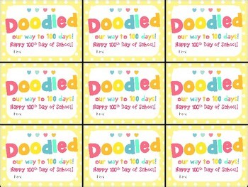 Drawing Board (Doodle Sketch) 100th Day of School Gift Tags | Doodled our way to