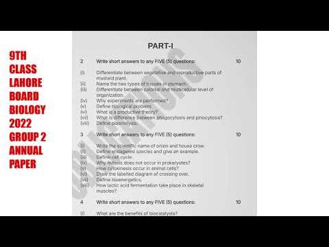 lahore board 9th class biology 2022 group 2 annual past paper