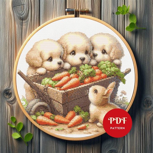 Bunny and Puppies Cross Stitch Pattern,farm Animals Embroidery Design,needlepoint Chart, Easy Cross Stitch PDF Pattern, Instant Download,diy - Etsy