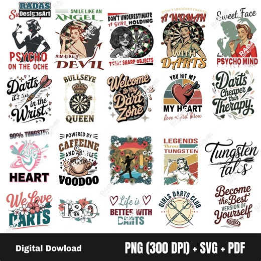 Women's Darts Logo Bundle - 20x |PNG SVG PDF | Digital Download for T-shirts, Stickers & More - Etsy Canada
