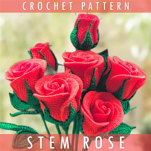 Long Stem Rose Crochet Pattern: 3D Flower (PDF Download) - Etsy