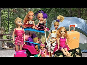 Elsa and Anna Toddlers Pack for a Camping Trip with Barbie and Chelsea - Part 1 - Doll Stories
