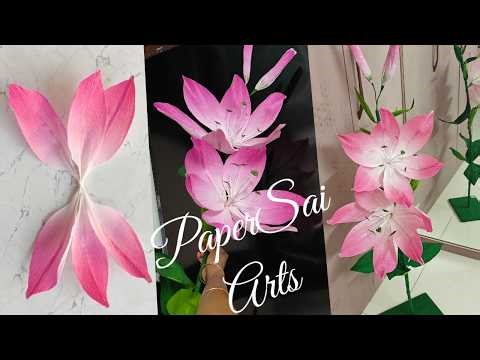 Giant Crepe Paper lilies for Home decor(No glue gun),Handmade flores de papel lirios‪@PaperSaiarts‬