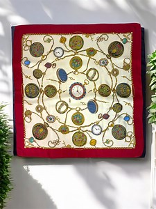 Gucci Silk Scarf – Timepieces & Chains, Rare Collector’s Square in Deep Red - Etsy