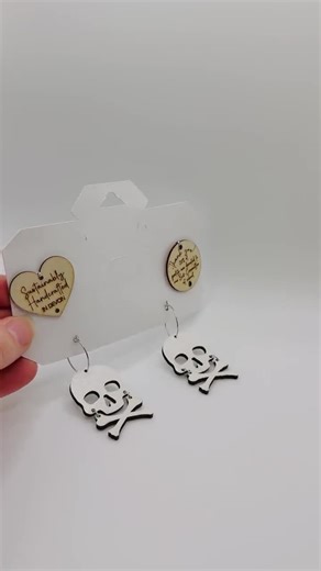 Skull and Crossbones Earrings: Hand-made Wood Pirate Goth Jewellery