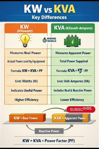 ⚡ KW vs KVA समजलं का? 🤔Real Power आणि Apparent Power #electrical#shorts#ytshorts#wiringworld