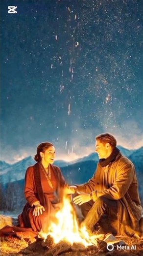 Starry Night Campfire Love | Beautiful Romantic Couple Moment | Ultra Realistic Video #shortvideo