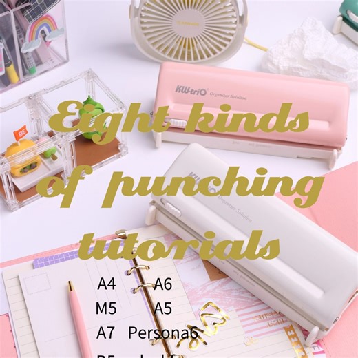 KW-triO on Instagram: "🔨✨ Ultimate Hole Punch Tutorial! ✨🔨 Ready to punch like a pro? This detailed guide shows you how to punch holes in 8 different loose-leaf sizes with ease! From M5 to A4 (9-hole), we’ve got you covered. 📄✅ ✔️ 7mm punch depth ✔️ 19mm hole spacing ✔️ 5.5mm hole diameter Watch now to learn how to perfectly punch A7, A6, A5, B5, and A4 sheets—whether it's for your planner, binder, or any creative project! #diy #crafting #stationerylove #holepunchtutorial #looseleaftea #offic