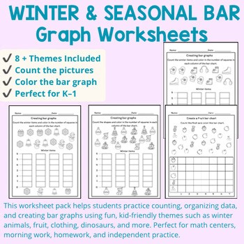 Winter & Seasonal Bar Graph Worksheets | Count & Color Graphing Activities (K–1