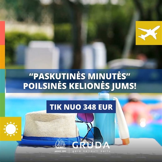 🔥 "PASKUTINĖS MINUTĖS" KELIONIŲ PASIŪLYMAI!🔥 😎 Ieškote nepamirštamų atostogų? GRŪDA siūlo poilsines keliones į populiariausius atostogų kurortus 🌐 https://www.gruda.lt/poilsines-keliones ⭐ 𝐓𝐎𝐏 𝐊𝐄𝐋𝐈𝐎𝐍𝐈𝐔̨ 𝐊𝐀𝐈𝐍𝐎𝐒: 🇪🇬 Egiptas nuo 348€ 🇦🇪 Jungtiniai Arabų Emyratai nuo 528€ 🇪🇸 Ispanija nuo 745€ 🇱🇰 Šri Lanka nuo 1029€ 🇹🇿 Tanzanija nuo 1409€ 🔥 Karštos kelionės į geriausius 2026 metų kurortus! 🧐 Turite klausimų? Kelionių eksperto kontaktai: 📩 atostogos@gruda.lt ☎ 3706113