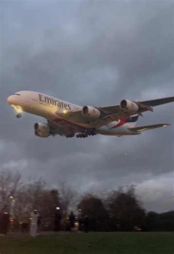 Emirates A380 Landing at Heathrow During Sunset
