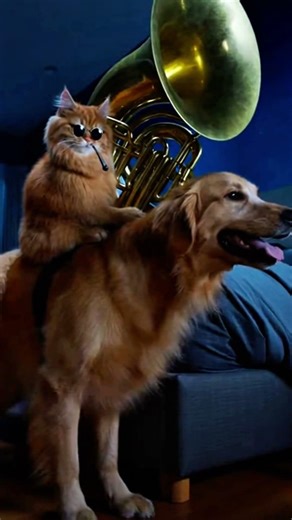 Cat Dog and tuba. #cat #chat #dog #chien #ia