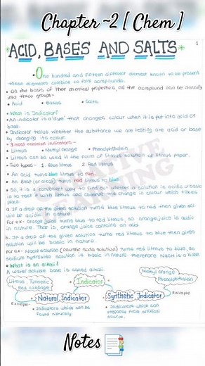 Chapter ~2 Acid,Bases And Salts 📑 || Class 10th Chemistry😱 Ncert Notes|| #shorts