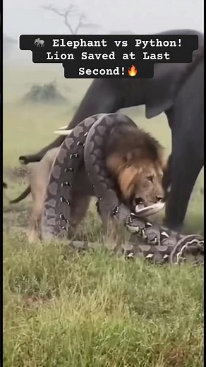 An Unlikely Alliance: Elephant Saves Lion from a Giant Python! 🐘🔥