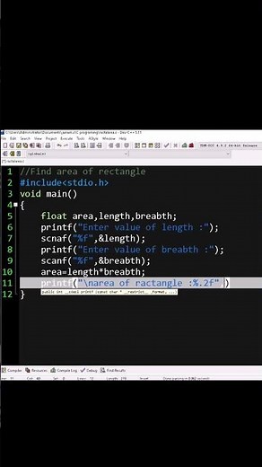 How to find area of rectangle in c programing language #c #programing