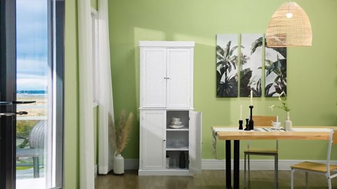 HOMCOM 72.5" Tall Kitchen Pantry Cabinet, Freestanding Modern Farmhouse Kitchen Storage Cabinet with 4 Doors and 2 Adjustable Shelves for Dining Room, White