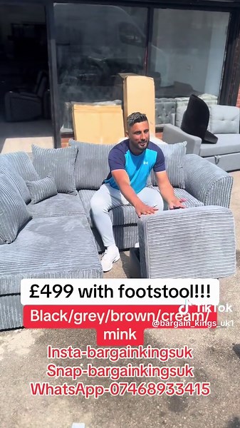 Stylish Corner Fabric Sofa with Footstool for £499