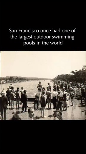 San Francisco: Fleishhacker Pool 1. Crowds gather at the pool, June 26, 1929. 2. Swimmers fill the pool, 1930s. 3. Aerial view of Fleishhacker Pool along Ocean Beach, October 7, 1931. 4. Swimming lessons at Fleishhacker Pool, October 1966. 5. Diver above the 1,000-foot heated saltwater pool, 1930s. 6. Remains of entrance, 2026. Photo by Steven Birdwell. Photo credit: OpenSFHistory @opensfhistory, San Francisco History Center @sfpubliclibrary | History of San Francisco