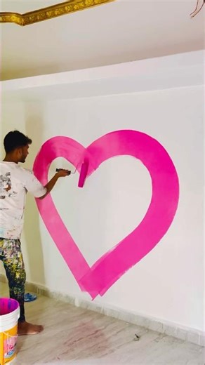 Wall painting pink colour fast cort bedroom 🏡#wallpaiting #art