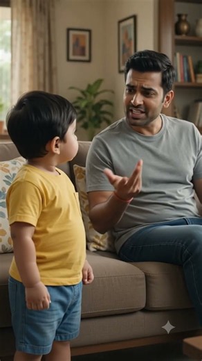 Toddler and father talking