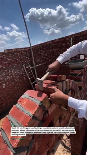 Perfect Curved Brick Wall Build! #bricklaying #construction #masonry #shorts #DIY #tools