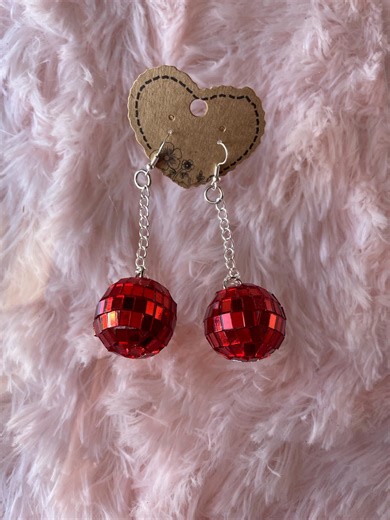 Dangling Red Disco Ball Earrings - Etsy