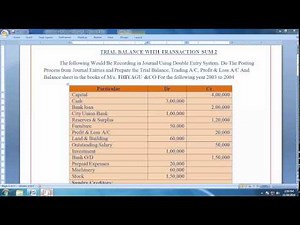 Trial Balance With Transaction Sum-1 Part-1