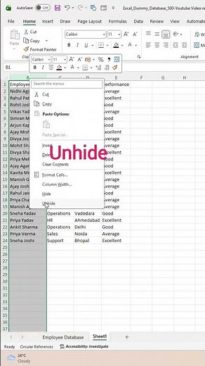 Hide & Unhide Trick 🔥 Hide Row and Column in excel #exceltips #exceltricks #shorts