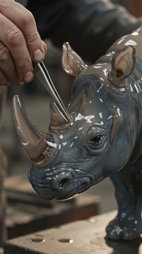 Luxury Colored Glass Rhinoceros Sculpture | Satisfying Glass Art Making #shorts