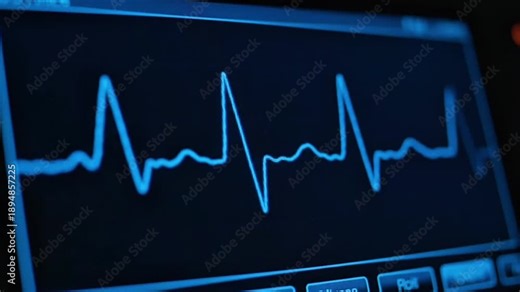 Close-up view of a medical monitor displaying a heart rhythm, symbolizing health and diagnostics