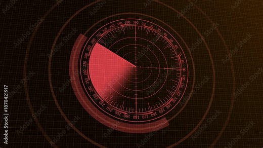 Radar Screen Display with Red Sector Indicator on Black Grid Background for Surveillance and Tracking Applications
