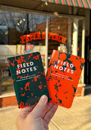 Our new Field Notes X Paper & Pencil exclusive 2-pack launches at Chicago Stationery Fest this weekend, March 13 -15. Inspired by Japanese eki stamp books — booklets designed to collect free rubber ink stamps found at many train stations in Japan — the 2-pack includes an ephemera book for collecting stamps, stickers, and bits of junk, along with a ruled memo book for writing about your adventures. Designed for us by Field Notes, the cover is inspired by our shop's collection of fountain pens and