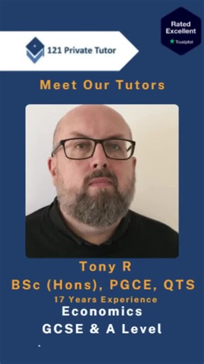 Meet Tony – A-Level & GCSE Economics Tutor – 121 Private Tutor Wokingham, Reading, Camberley, Farnborough & Online With 17 years of experience, Tony is a specialist Economics tutor at 121 Private Tutor, helping students excel in GCSE and A-Level Economics (AQA, Edexcel, OCR, IGCSE, IAL). He breaks down complex concepts into clear, engaging lessons, combining exam strategies, critical thinking, and real-world applications. Tony tailors lessons to each student, whether guiding top achievers aiming
