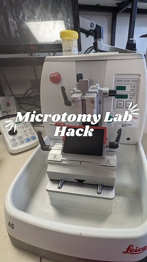 Laura 🍊 | Biomedical Science on Instagram: "Ok but this was the best lab hack that I ever learnt 👀 save this for your next microtomy session! Who wants more tips and tricks from around the lab? Edit: this is a microtome, it's used for cutting really thin bits of tissue which are sent to histology to check what's wrong with someone (like moles etc). The tissue is processed then embedded in wax then cut on the microtome. The block I'm cutting would usually have tissue in but for demonstration pu